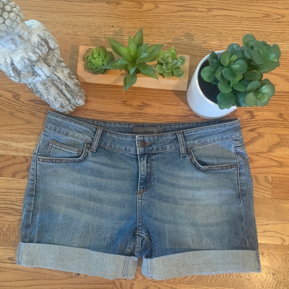 Zara Stretch Denim Studded Jean Shorts